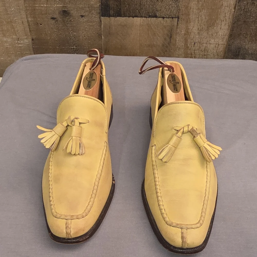 Sutor Mantellassi Women's Yellow Leather Tassled Loafers Size 8.5 - Picture 2 of 8